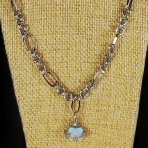 White Gold Blue Heart Pendant Necklace New Age Grunge Alternative Edgy